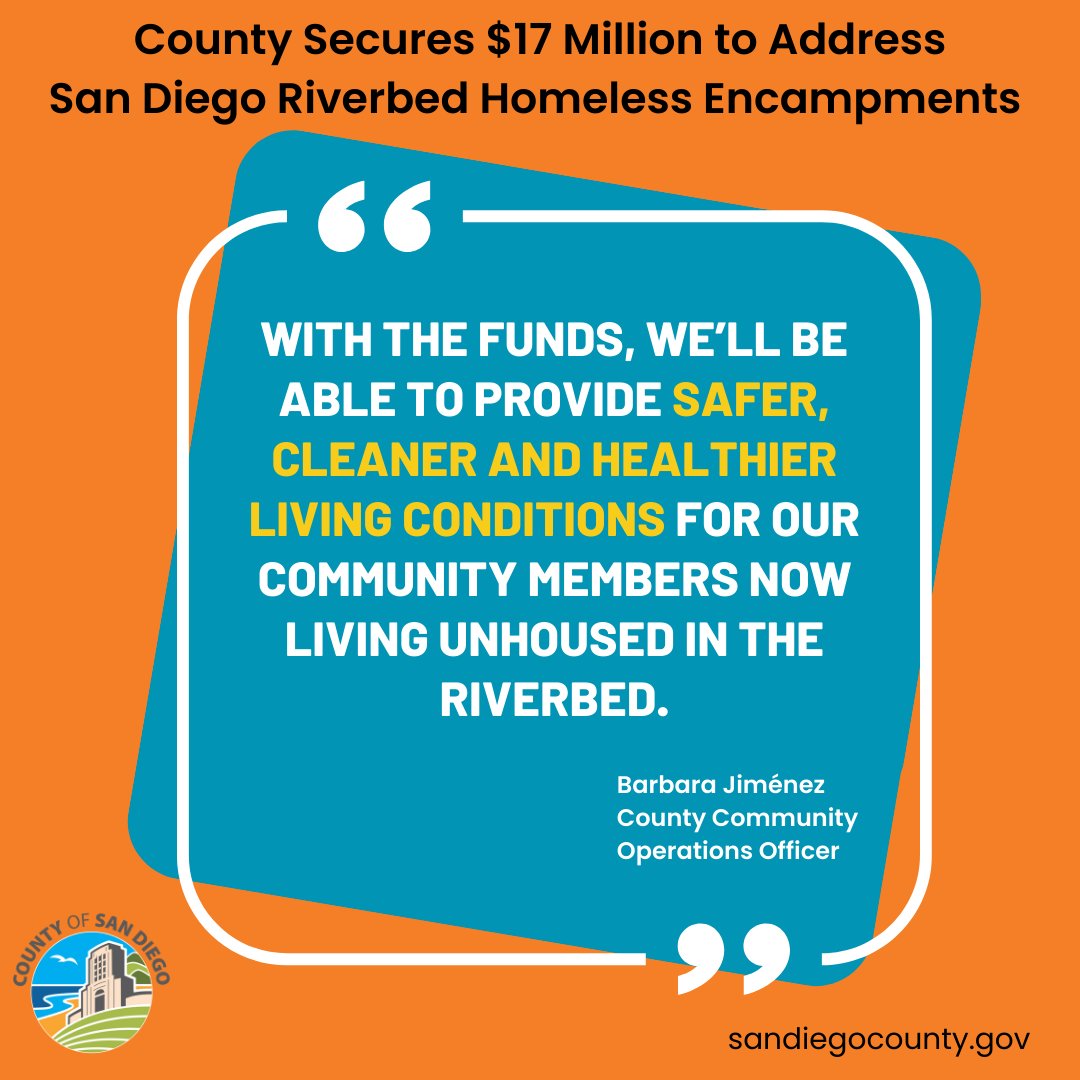 A County-led partnership has been awarded nearly $17 million in State funds to help people experiencing homelessness along the San Diego riverbed into more permanent housing and connect them with much-needed services.

countynewscenter.com/nearly-17-mill…