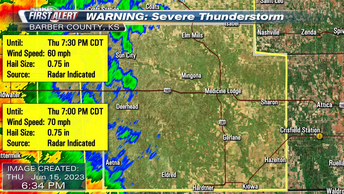A Severe Thunderstorm Warning has been issued for part of Barber County, Kansas. #KSwx