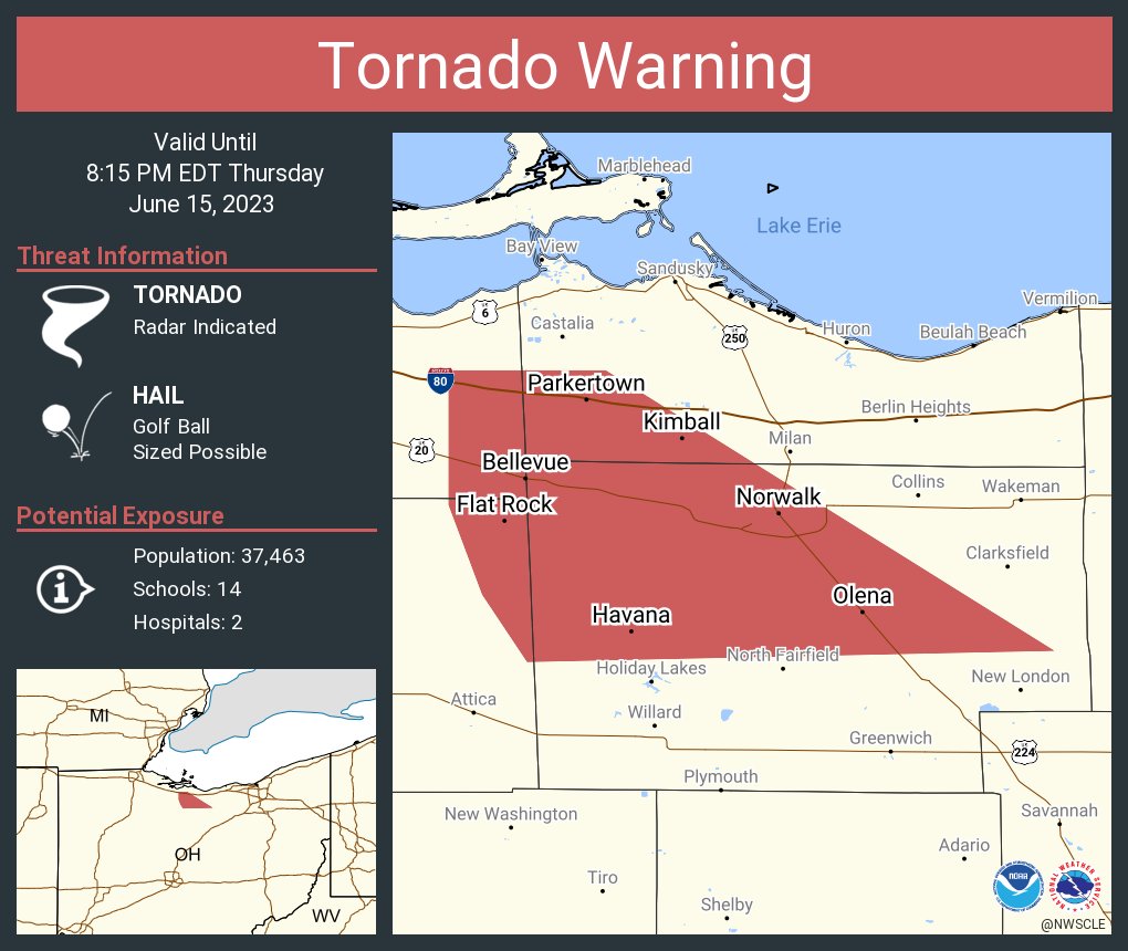 NWS Tornado on Twitter "Tornado Warning including Norwalk OH, Bellevue