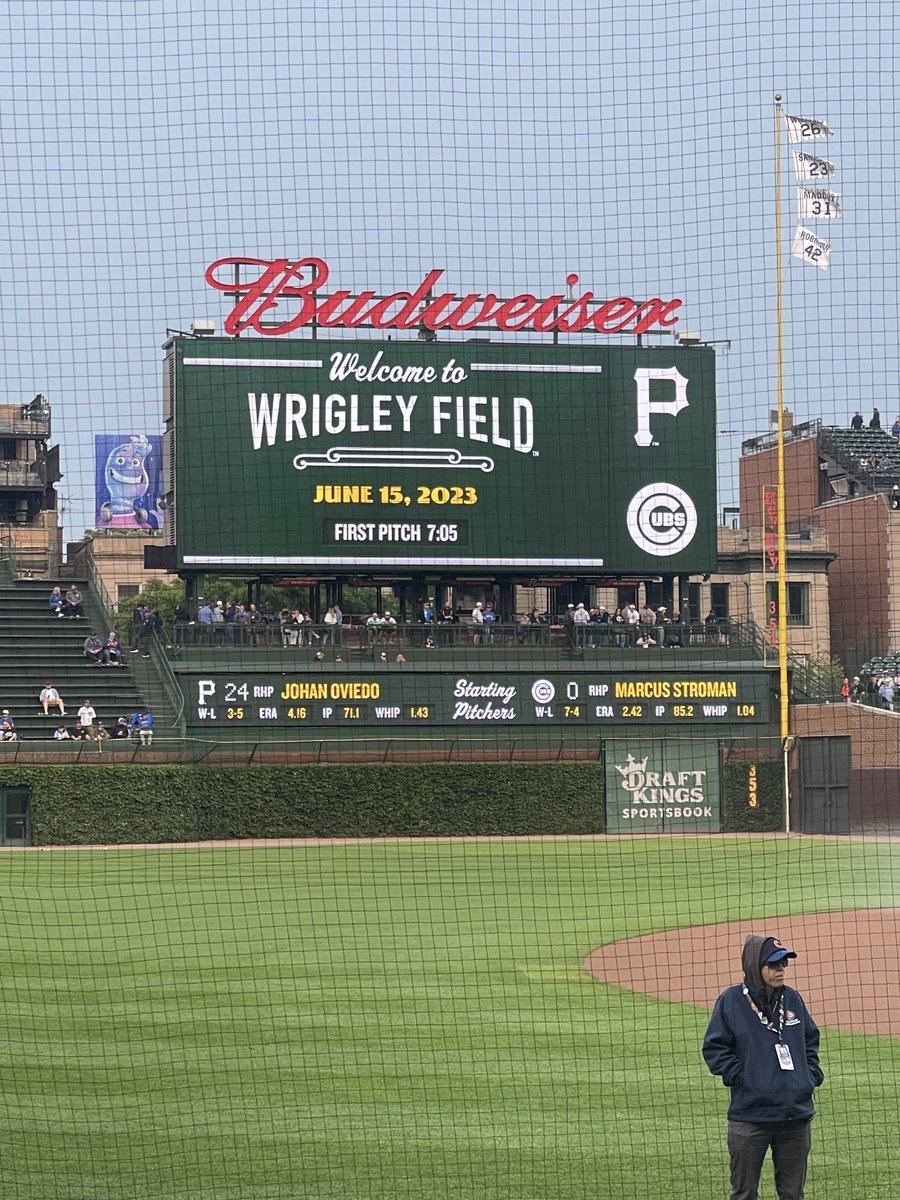 2YNOT26's tweet photo. Game one of three on this trip.  So cool to see a Mervis jersey being sold st Wrigley. 2 years ago I watched him play first base for the ⁦@Pelicanbaseball⁩ https://t.co/taCwieQzFG