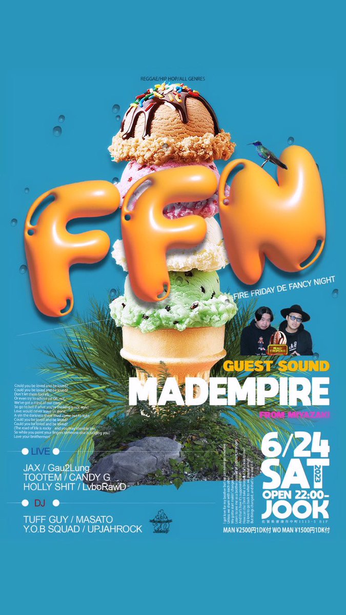 upjahrock2's tweet photo. 来週土曜日🔥FFN🔥

宮崎からMAD EMPIRE初佐賀⚡️ https://t.co/gHWCNZQ2qU