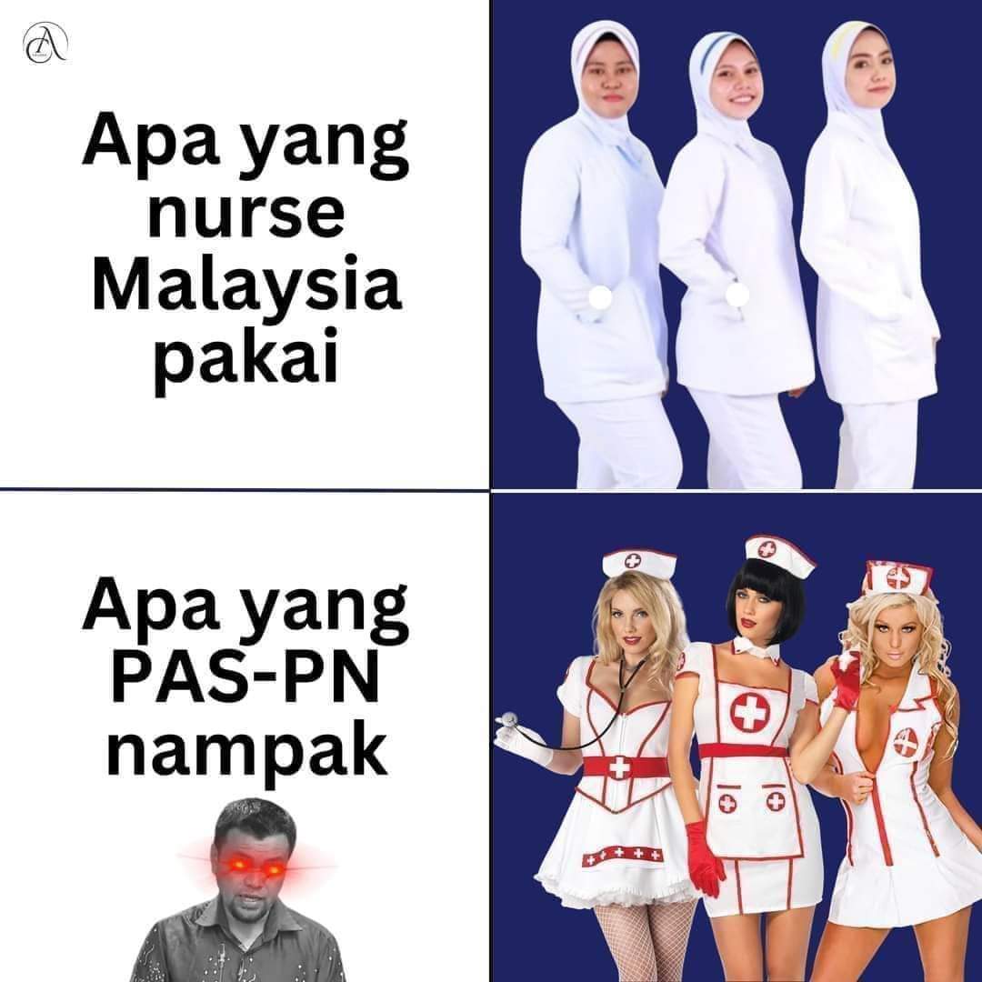 Masa jd kerajaan dulu mungkin belum diilhamkan agar nurse pakai jubah...Lps jd pembangkang baru terperasan pakaian depa menjolok mata...Kot .. 🤪