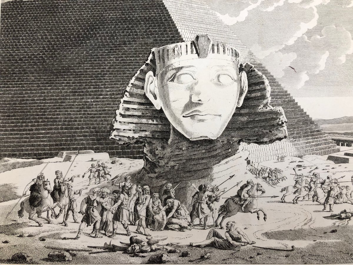 nasserrabbat's tweet photo. The Sphinx still had its nose in October 1785 when Louis Francois Cassas drew this image for his Voyage pittoresque de la Syrie, de la Phoenicie, de la Palestine, et de la Basse Aegypte, at the Getty Research Library. That he humanized the statue too much is a hazard of the time. https://t.co/HYaRXlECIv