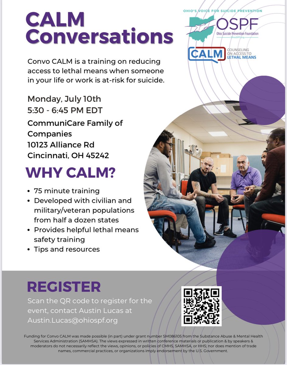 1N5_org's tweet photo. Sign up for this FREE #CALM TRAINING that teaches how to safely limit access to lethal means when someone is suicidal. #calm #lethalmeans #calmconversations #stopthestigma #suicideprevention @ohiospf @WhitStrongOrg
https://t.co/VitJs7If7w https://t.co/Qvx2EX7jXP