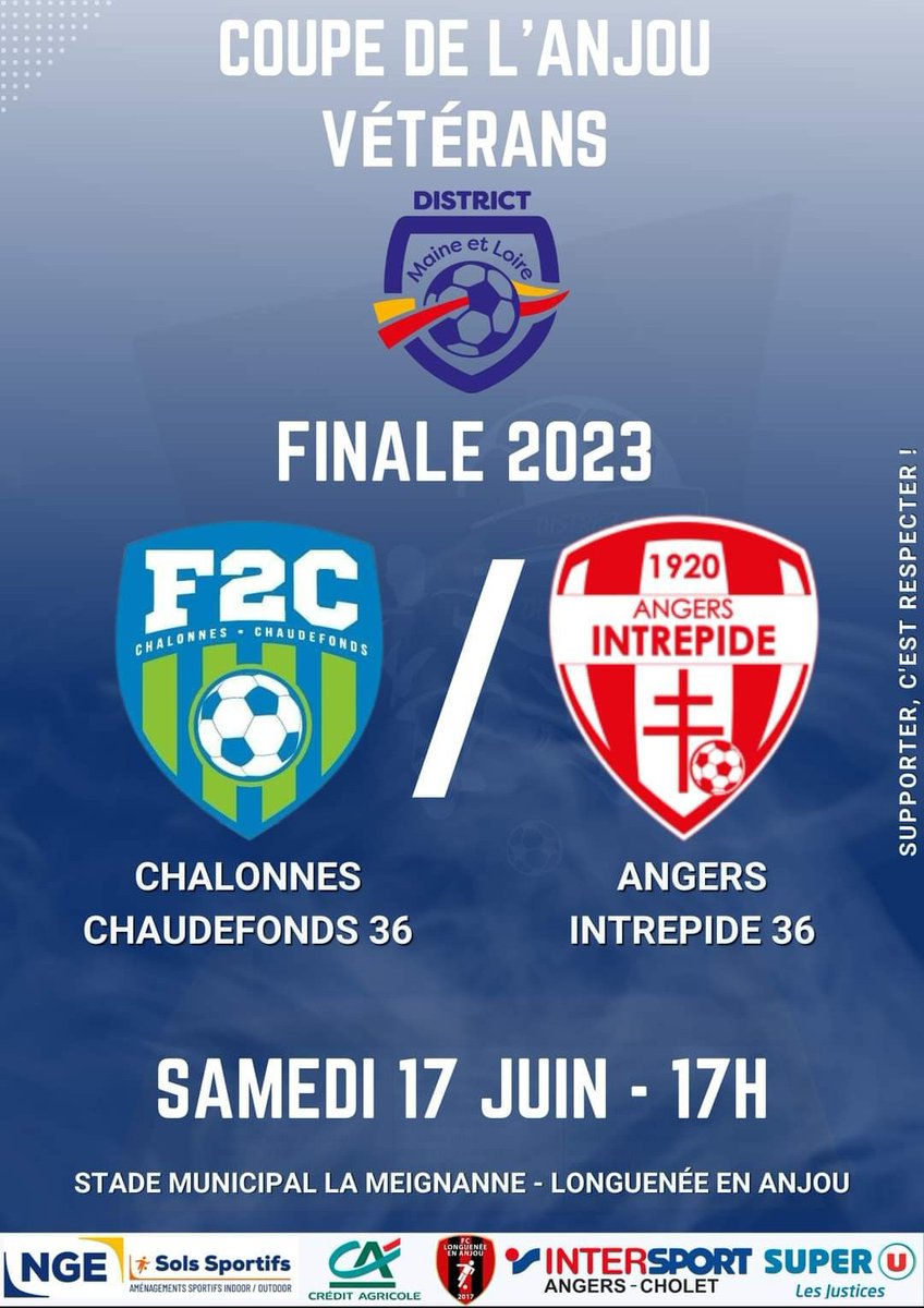 IntrpideAngersF's tweet photo. 📆 La finale de Coupe Vétérans a lieu ce samedi 17 juin au stade de la Meignanne à Longuenée-en-Anjou !
🏆 Coupe de l'Anjou à 17h00 : Football Chalonnes Chaudefonds - Angers Intrépide Football
📢 Avis aux supporters, TOUS en 🔴 et ⚪ pour venir encourager nos joueurs !! https://t.co/zj3Cs4Eqn6
