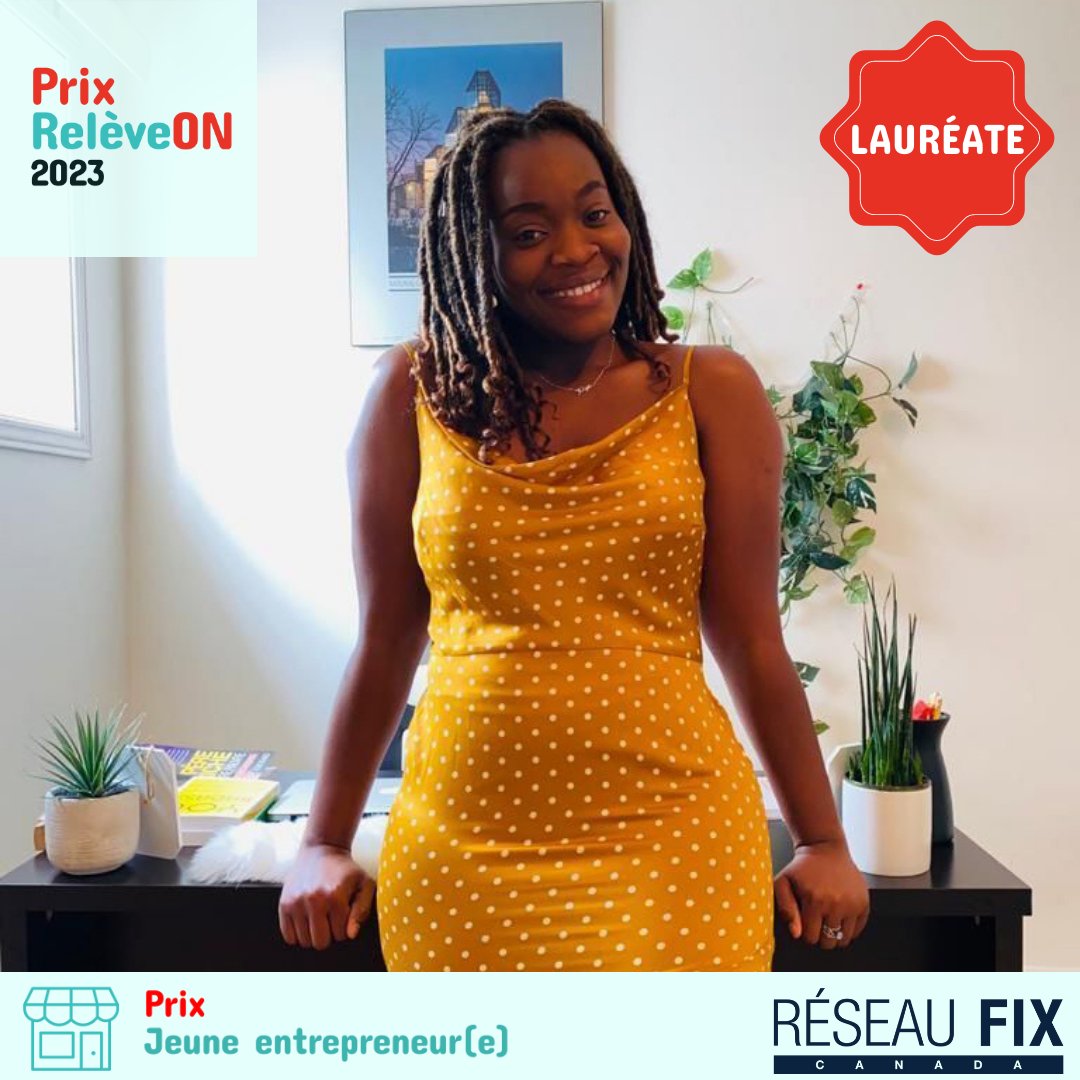 PRIX JEUNE ENTREPRENEURE 2023 🏆
Toutes nos félicitations à notre lauréate Jeune entrepreneure, Grace, première et seule africaine à avoir osé se lancer dans l'entrepreneuriat dans la ville de Hearst avec ses trois entreprises. 

Bravo 🎉

Ce prix est présenté par Réseau Fix.