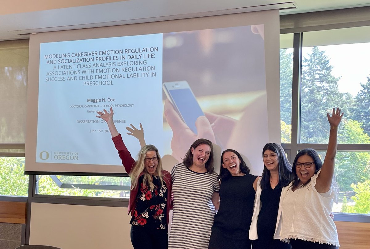 Congratulations ⁦⁦<a href="/uoeducation/">University of Oregon College of Education</a>⁩ SPSY student Maggie Cox on successfully defending dissertation “Modeling caregiver-child emotion regulation profiles in daily life”. Bravo advisor ⁦@nrgiuliani⁩ on your brilliant mentoring. Time to celebrate! ⁦<a href="/uoregon/">University of Oregon</a>⁩ 💚💛🦆