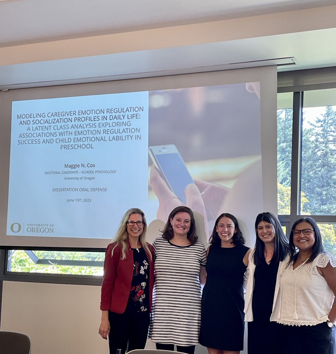 UOEducationDean's tweet photo. Congratulations ⁦⁦@uoeducation⁩ SPSY student Maggie Cox on successfully defending dissertation “Modeling caregiver-child emotion regulation profiles in daily life”. Bravo advisor ⁦@nrgiuliani⁩ on your brilliant mentoring. Time to celebrate! ⁦@uoregon⁩ 💚💛🦆 https://t.co/GWceNfpqYt