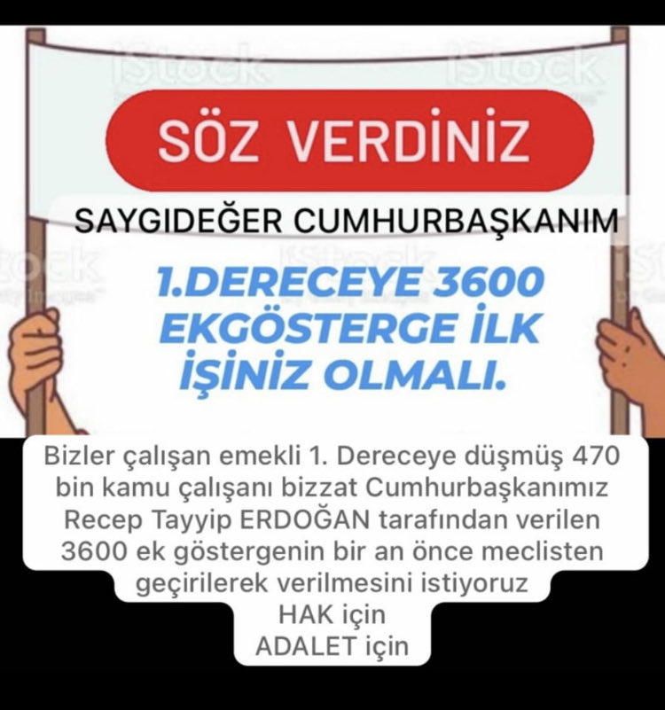 #BirinciDereceye3600 #BirinciDereceye3600 ek gösterge için seçim öncesi verilen sözlerin gereği olan kanun teklifini bekliyoruz. <a href="/RTErdogan/">Recep Tayyip Erdoğan</a> <a href="/isikhanvedat/">Prof. Dr. Vedat Işıkhan</a> <a href="/csgbakanligi/">T.C. Çalışma ve Sosyal Güvenlik Bakanlığı</a> <a href="/erkanakcay45/">Erkan Akçay</a> <a href="/akbasogluemin/">Av. M.Emin AKBAŞOĞLU 🇹🇷</a> <a href="/_aliyalcin_/">Ali YALÇIN</a> <a href="/OnderKahveci/">Önder Kahveci</a> <a href="/TurkesGuney/">Türkeş Güney</a> <a href="/yusufyazgan37/">Yusuf YAZGAN</a> <a href="/Kamu_Sen/">Türkiye Kamu-Sen</a> <a href="/MemurSenKonf/">Memur-Sen</a>
