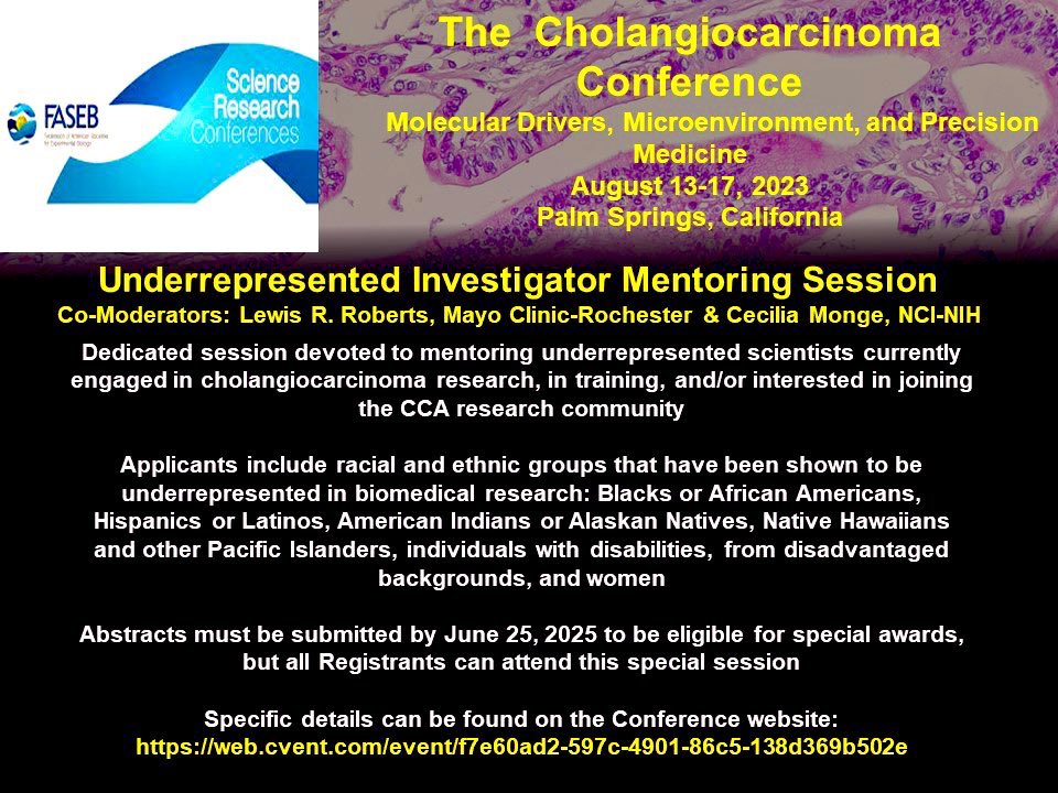 Honored by the invitation to co-host this Session with @LewisRobertsMD at the Cholangiocarcinoma Conference - FASEB in California in August, see you there! @MayoCancerCare @NCIResearchCtr @theNCI @NCICCR_MOS @FASEBorg
