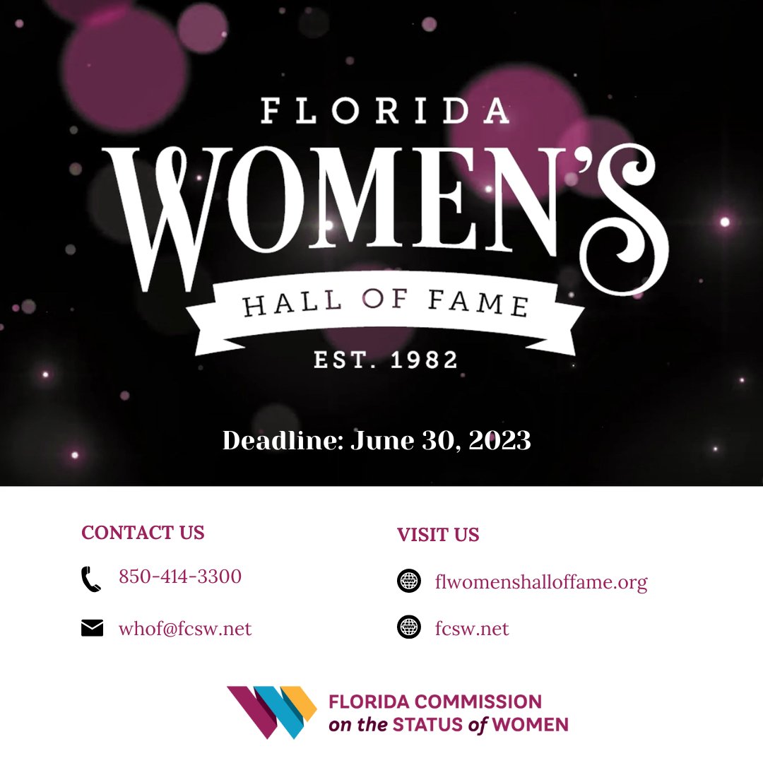 flacsw's tweet photo. Who do you know who has made a significant and enduring contribution to her field of endeavor, and/or through her involvement, made significant, life improving contributions for women and all citizens of Florida?
Take a minute to nominate her today!   https://t.co/fu9cqaJIWg https://t.co/LOppmP6gpq