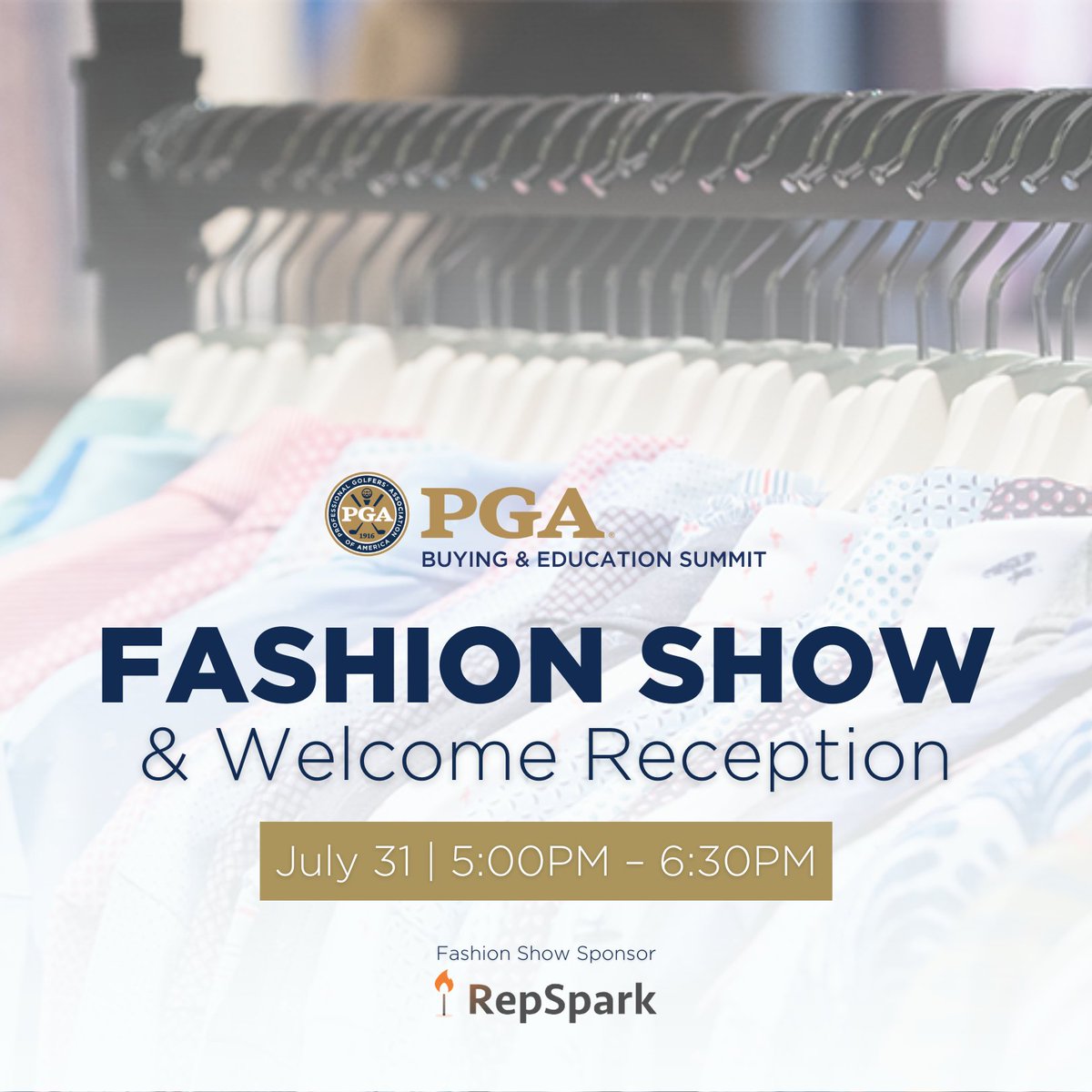 Feeling uncertain about what new styles to bring to your shop? Look no further than the #PGASummitFrisco Fashion Show sponsored by @RepSparkSystems!

Join us at 5:00pm for a Welcome Reception and stay for the Fashion Show at 5:30pm. More details here: bit.ly/3X5eMb1