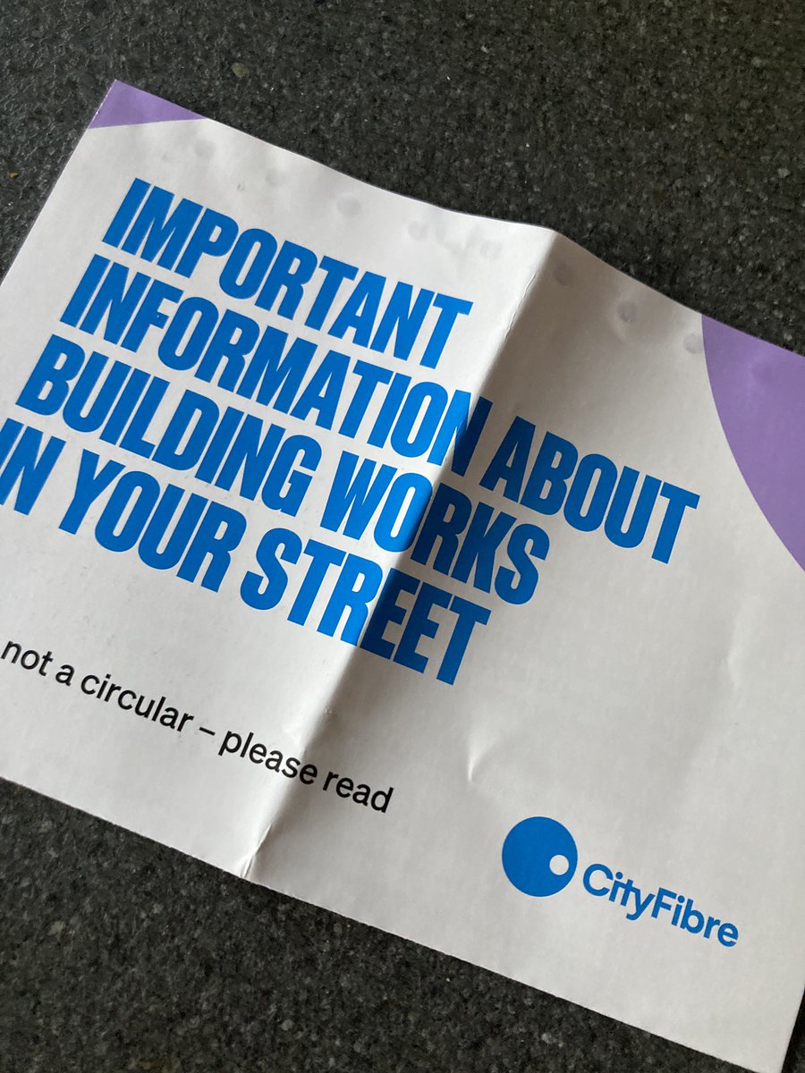 BluebirdGG's tweet photo. @CityFibre I presume sending putting this through my door 48hrs AFTER you have started the work is to cover yourself after going through a cable &amp; leaving us without broadband?? https://t.co/HP2p81lnob