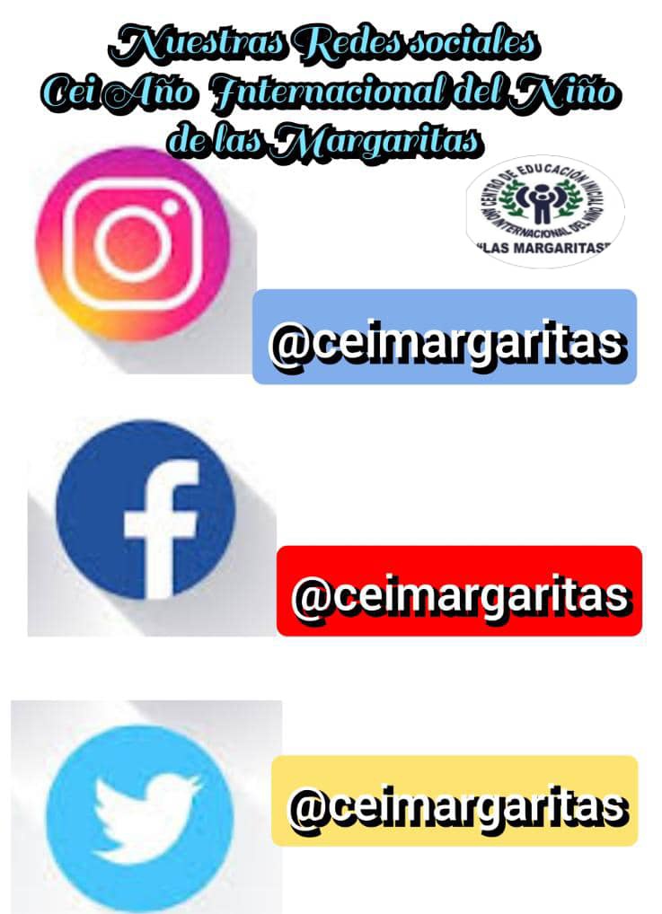 Nuestras Redes sociales <a href="/ceimargaritas/">CEI AÑO INTERNACIONAL DEL NIÑO DE LAS MARGARITAS</a> <a href="/_LaAvanzadora/">Yelitze Santaella</a> <a href="/Berzabethg1/">Berzabethgandicaoficial</a> <a href="/CDCETachira/">CDCE Táchira</a> @MPPEDUCACION <a href="/SENIFATACHIRA/">SENIFA TACHIRA</a> <a href="/Salud_MPPE/">Salud Escolar MPPE</a> <a href="/ClapCristobal/">clap municipio san cristobal</a>