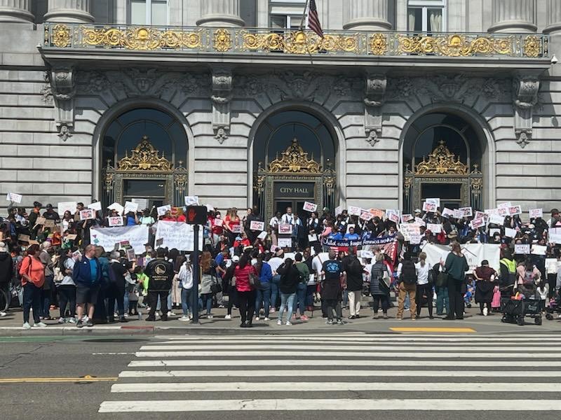childcaresf's tweet photo. The child care community is making its voice heard today at #SanFrancisco City Hall to #ProtectBabyPropC!

Send a message to the Mayor and Board of Supervisors today: https://t.co/pM3PZtILMH https://t.co/qBBzTyW6bI