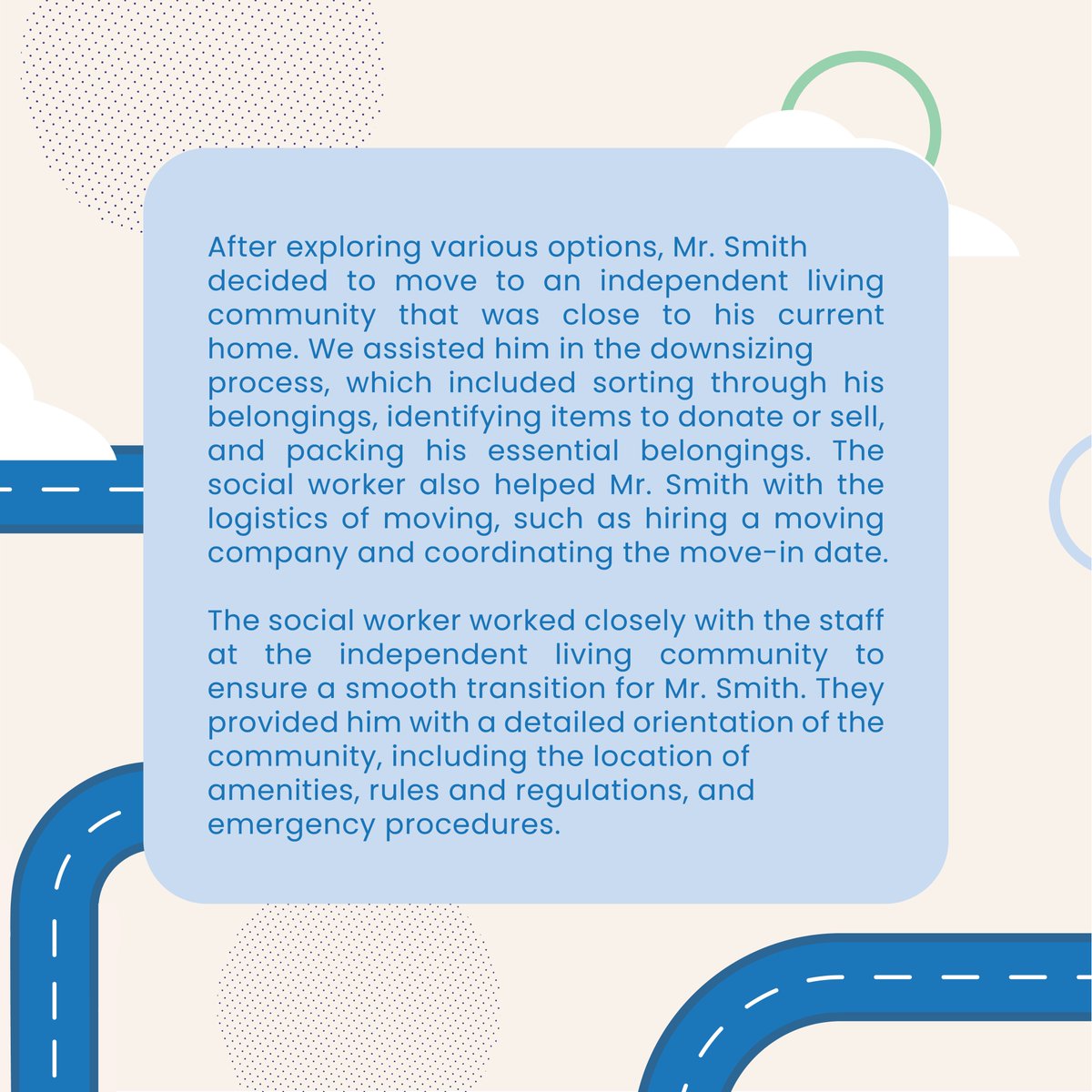 A stop on the journey! 🛣

See how our Care Advisor helped guide a family to and through the process of Downsizing and Relocation.

Here to help you navigate with ease.
Call us at 1-888-888-2191 today!
