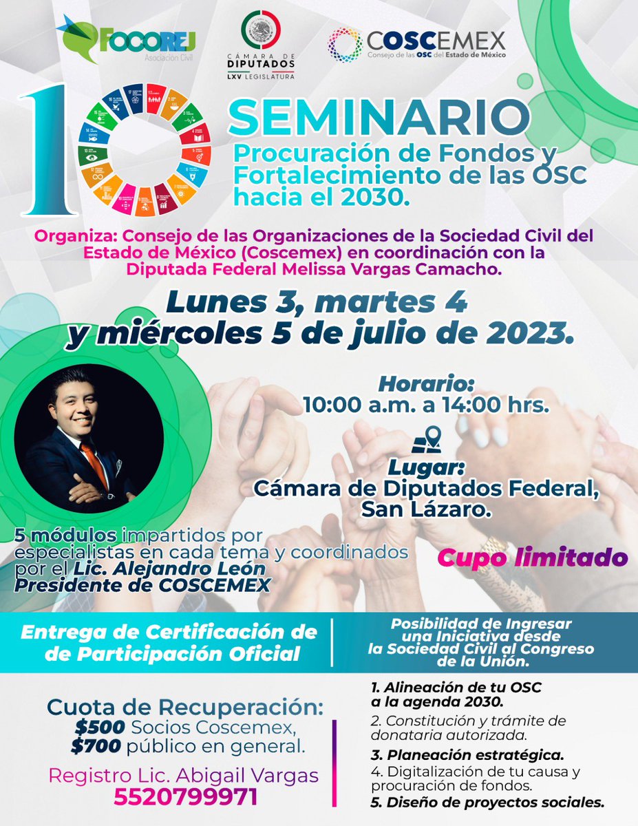 Alex León Balderas (@alexleonnn) on Twitter photo Estimadas organizaciones de la sociedad civil están cordialmente invitadas al Décimo Seminario “Procuración de Fondos y Fortalecimiento de las OSC hacia el 2030” organizado por <a href="/coscemex/">COSCEMEX</a> y que tendrá verificativo en la <a href="/Mx_Diputados/">H. Cámara de Diputados</a> a través de <a href="/melissavargasmx/">Melissa Vargas</a> #SiconlasOSC Estimadas organizaciones de la sociedad civil están cordialmente invitadas al Décimo Seminario “Procuración de Fondos y Fortalecimiento de las OSC hacia el 2030” organizado por <a href="/coscemex/">COSCEMEX</a> y que tendrá verificativo en la <a href="/Mx_Diputados/">H. Cámara de Diputados</a> a través de <a href="/melissavargasmx/">Melissa Vargas</a> #SiconlasOSC