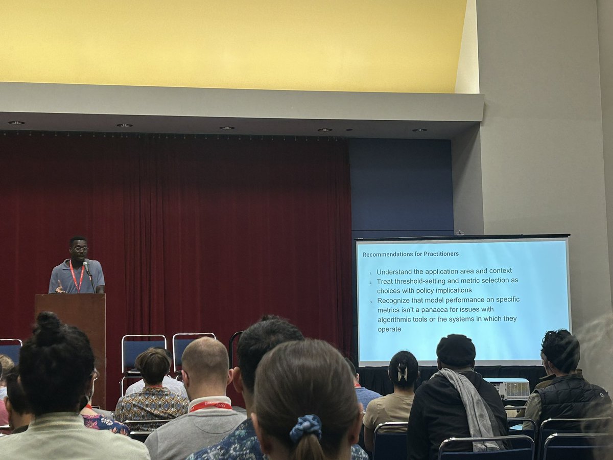 Great #FAccT2023 talk by @kweku_ag highlighting our work on how government agencies deploying risk assessment tools in the criminal legal system, family regulation system and other areas misuse AUC to claim the tools are accurate and unbiased 👇🏼