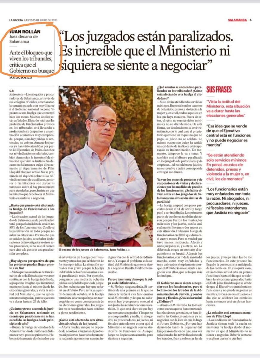 Juez Decano de Salamanca:'Los funcionarios están muy enfadados con toda la razón. Ni abogados, ni procuradores,ni jueces,ni fiscales entendemos que Justicia no negocie' Mil gracias por explicar la situación. #HuelgaEnJusticia #huelgafuncionariosdejusticia #huelgacuerposgenerales