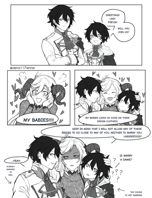 I forgot to upload this lol xd it was only on my Patreon. 🫠Me looking for reasons to dress both Seth on Groom attires? nah, never. #FEH推し偶像 Freyja sure is an over protective mom too.