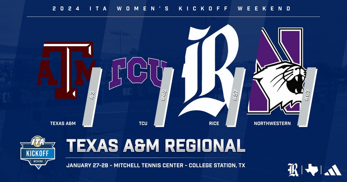 Rice women headed to College Station for the 2024 ITA Kickoff Weekend.

#WeAreCollegeTennis | #ITAKickoff
#GoOwls👐 x #RFND