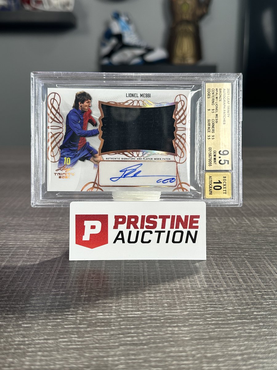 PristineAuction's tweet photo. Lionel Messi 2021 Leaf Trinity Autograph Patches Bronze #PALM1 (BGS 9.5 | Auto 10) π β½ Ending tonight in the Pristine Week Feature Auction! heck your account for ππππ πΎπππΏπππ Today if you haven't received them yet! Time is running out! https://t.co/pzP0V4P2Fj https://t.co/bmQjJGnula