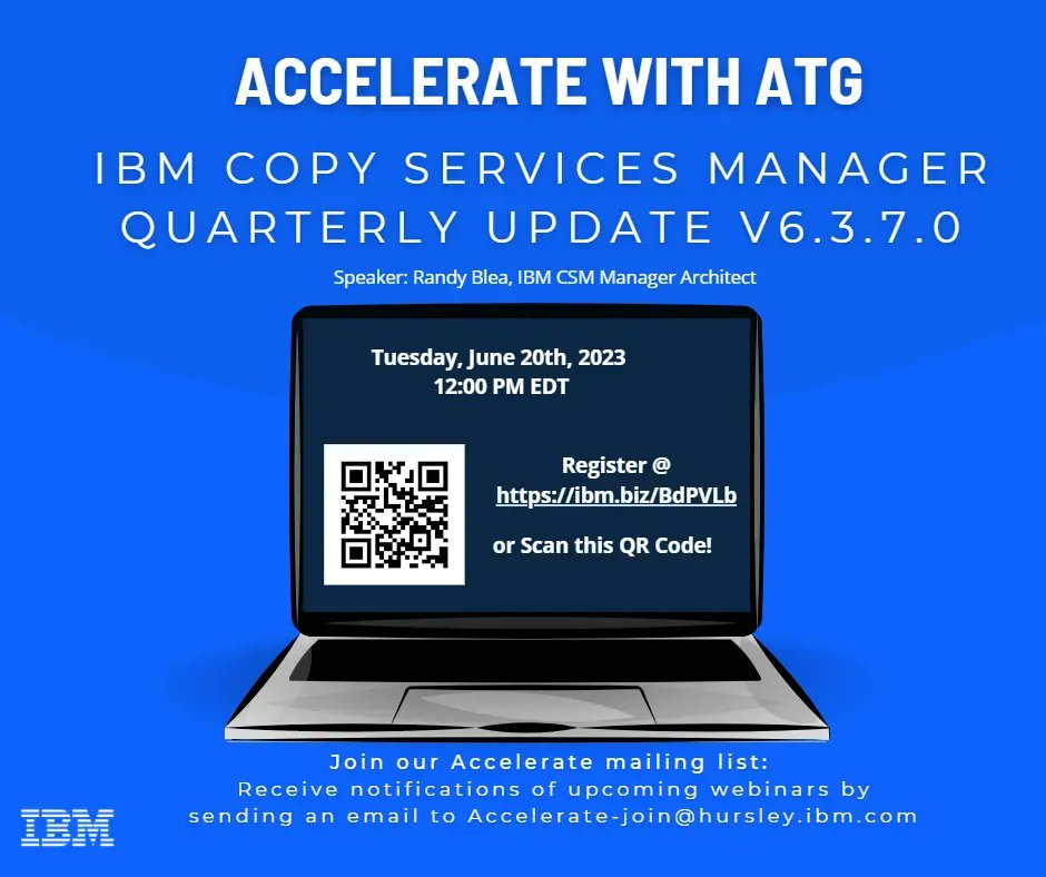Join IBM Advanced Technology Group 06/20, learn about IBM Copy Services Manager (CSM) 6.3.7.  Improvements to Safeguarded Copy management, new Dual Control mode, ability to define granular actions, improvements to active/standby server support. Register buff.ly/3J9DlxO