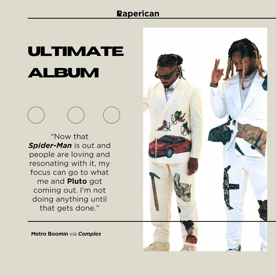 raperican's tweet image. 2023 = Young Metro 3️⃣🌟

@MetroBoomin said that his new joint album with @1future is the "ultimate album" during an interview with @Complex. 🎶🔥

Photo from "Superhero (Heroes &amp;amp; Villains)" music video 🎬

#Raperican #metroboomin  #Future