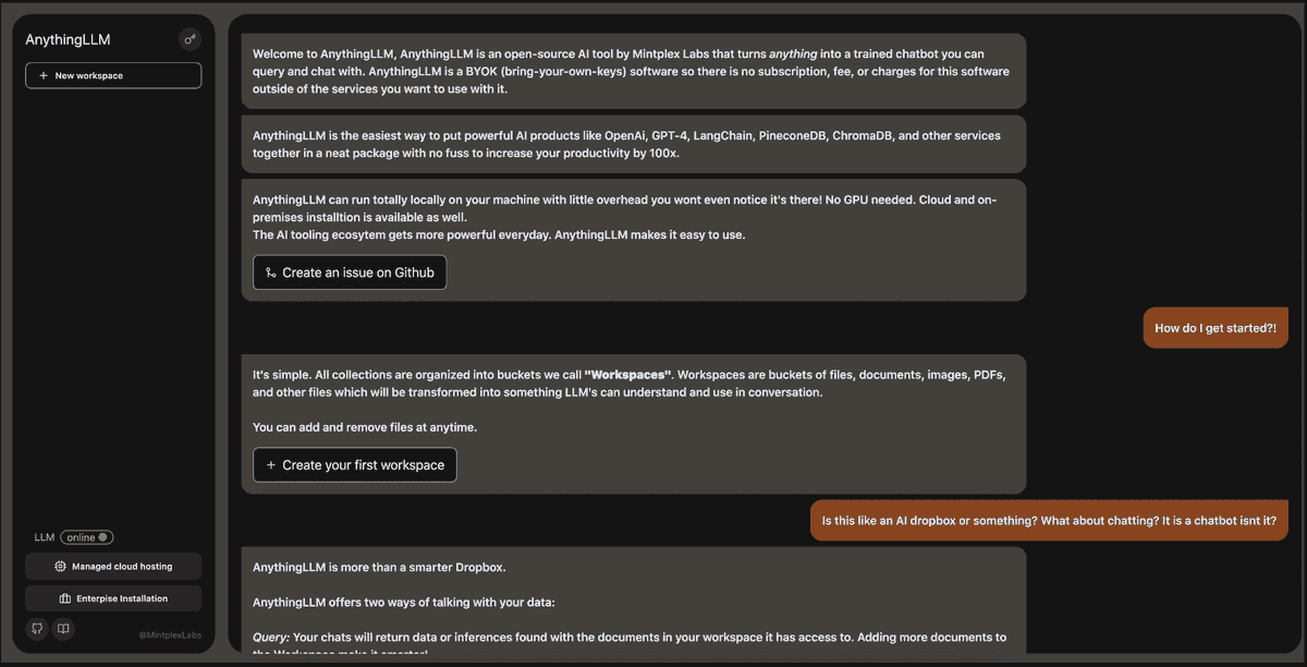 MultiplatformAI's tweet photo. Mintplex Labs Introduces AnythingLLM: Empowering Document Interaction with Large Language Models

#AI #AnythingLLM #artificialintelligence #chatmodes #ChromaDB #citation #containerization #llm #machinelearning #MintplexLabs #monorepo #OpenAIAPI

https://t.co/aWVBTUIp8q https://t.co/iH3DY3a7py