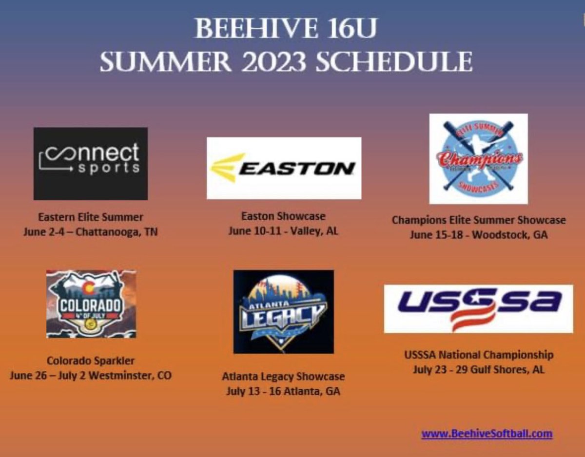 2023 beehive 16U summer schedule