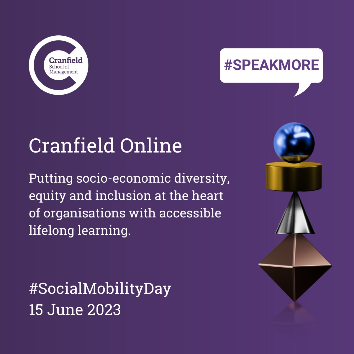 Cranfield's flexible, accessible online stackable courses enable you to upskill, reskill and develop your aptitudes and capabilities – whatever your start in life.

bit.ly/3Dt10a1

#SocialMobilityDay #SpeakMore #LifelongLearning