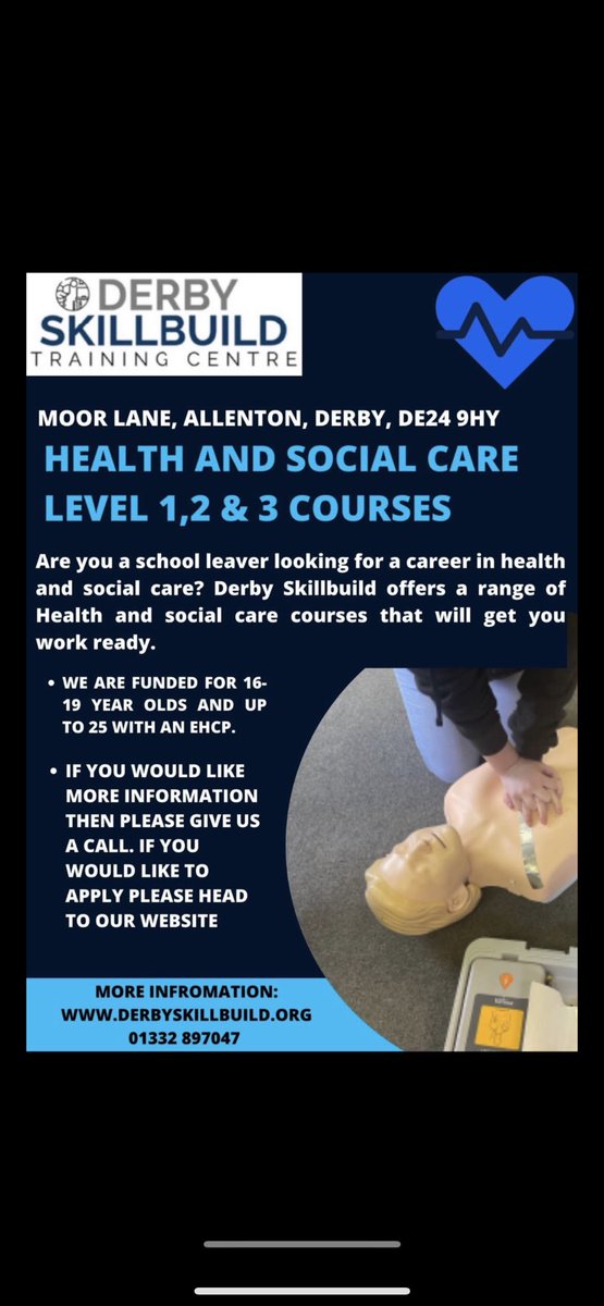 DerbySkillbuild's tweet photo. Places still available funding available for 14-19 year olds. https://t.co/RaZGBhoPKc