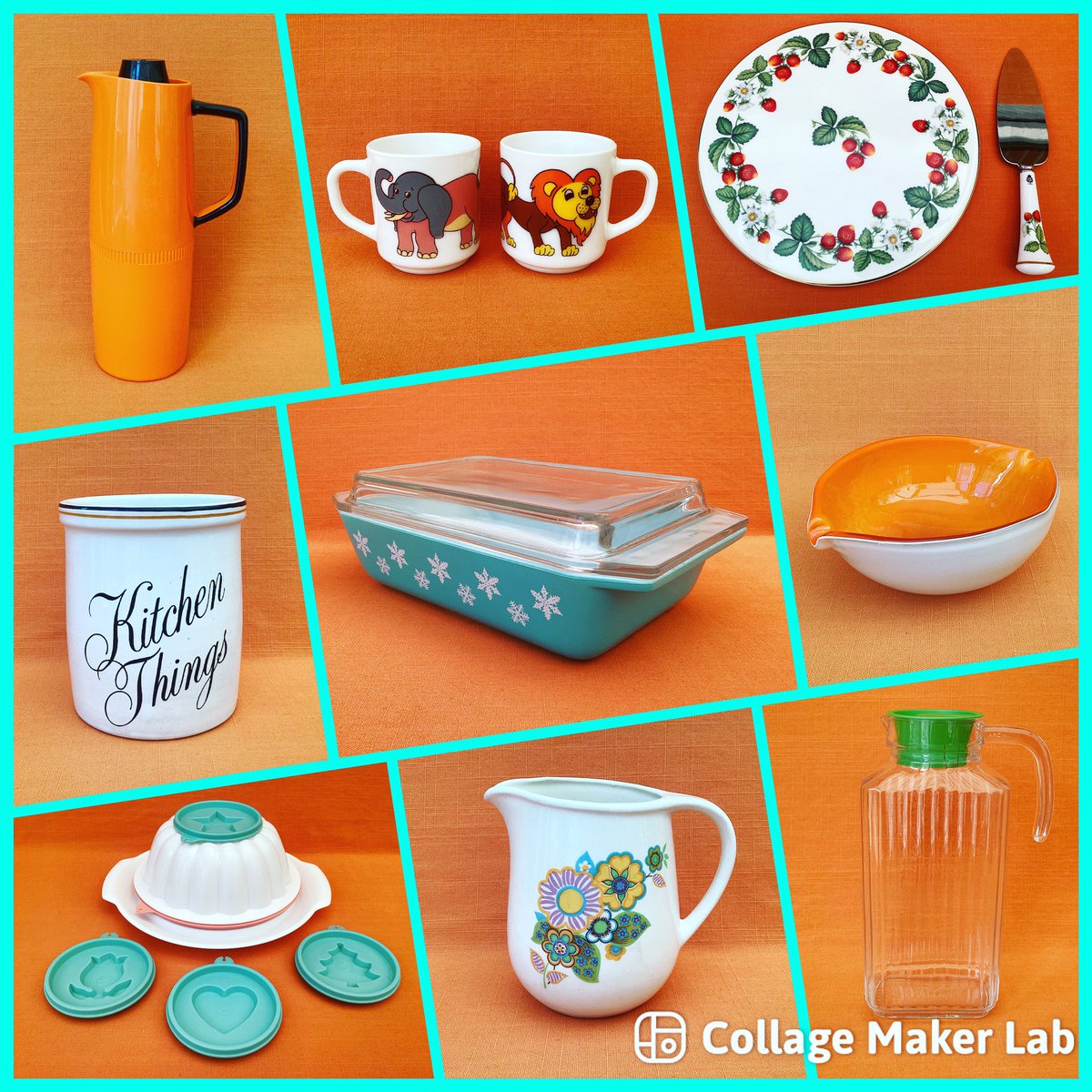 Just sharing my latest crop of #retro goodies - more to follow when I’ve cooled down a bit 😉🥵 

#vintagethermos #arcopalmugs #royalworcestercakeplate #strawberryplate #tggreen #turquoisepyrex #pyrexsnowflake #muranoglass  #tupperware #jellymould #fsromania #arcorocglass #1970s