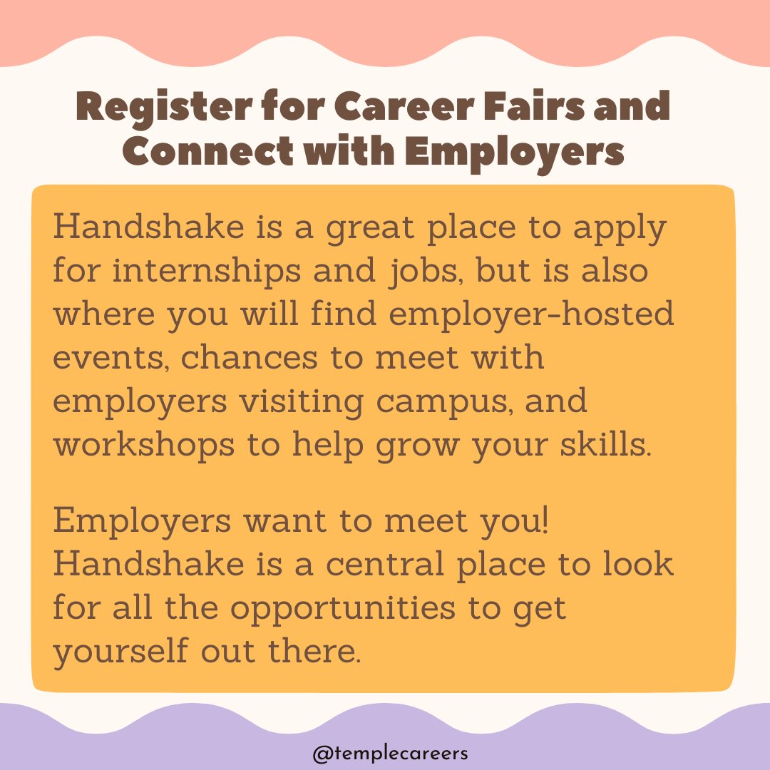 TempleCareers's tweet photo. Want more information about #Handshake? Make an appointment with a Career Coach today! #TempleOwls #templemade #templeuniversity #templecareercenter #cherryon #ownyourfuture #careerdevelopment #joinhandshake #careerexploration #careergoals #findyourpath https://t.co/LrRYrF8s9e