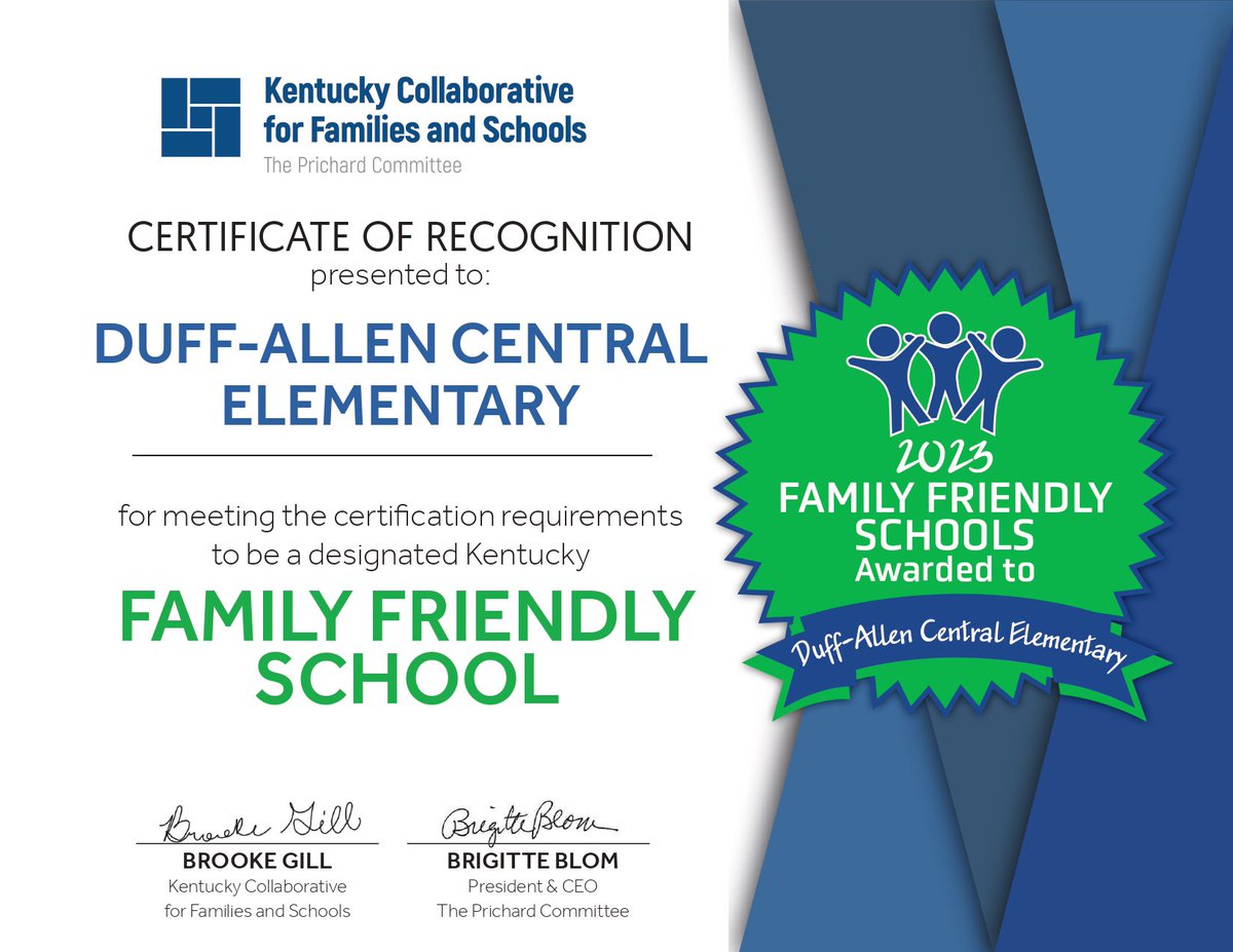 We are more than just a school; we’re a family. As a #kyfamilyfriendly school, we are committed to embracing families as equal partners in student education.🤝🏻🏅

DACE has earned recertification for 2023! @SchoolsFloyd @GearheartNikki @AnnaWShepherd @PrichardCom #fcsinspire