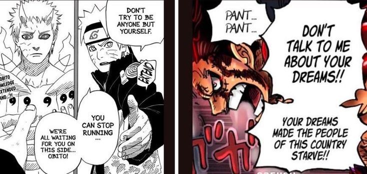 This two-panel narrative will always 
remind us why Luffy is a vastly superior 
protagonist to Naruto😤