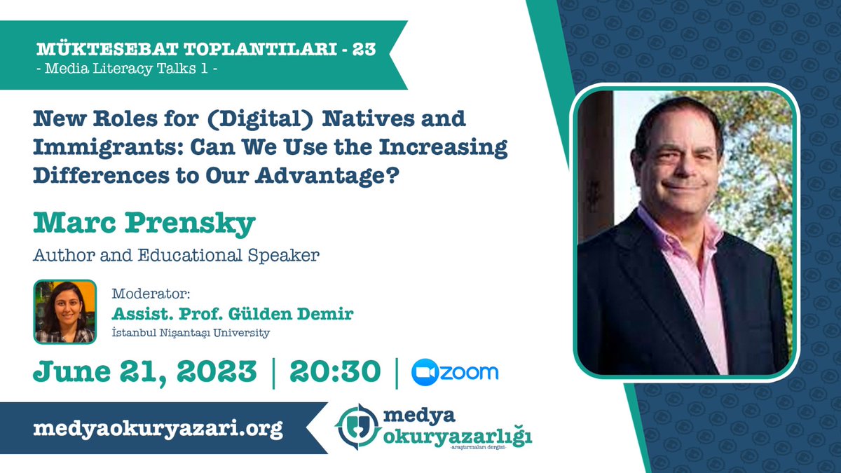 Davetlisiniz/You're invited!
Marc Prensky will be speaking at the first session of #MediaLiteracyTalks
▶️ Register: us02web.zoom.us/meeting/regist… 
Readings: #DigitalNatives, #Digitalimmigrants
▶️marcprensky.com/writing/Prensk…
▶️portafoli.ub.edu/portfolios/jlr…
▶️medyaokuryazari.org/wp-content/upl… 
#medialiteracy