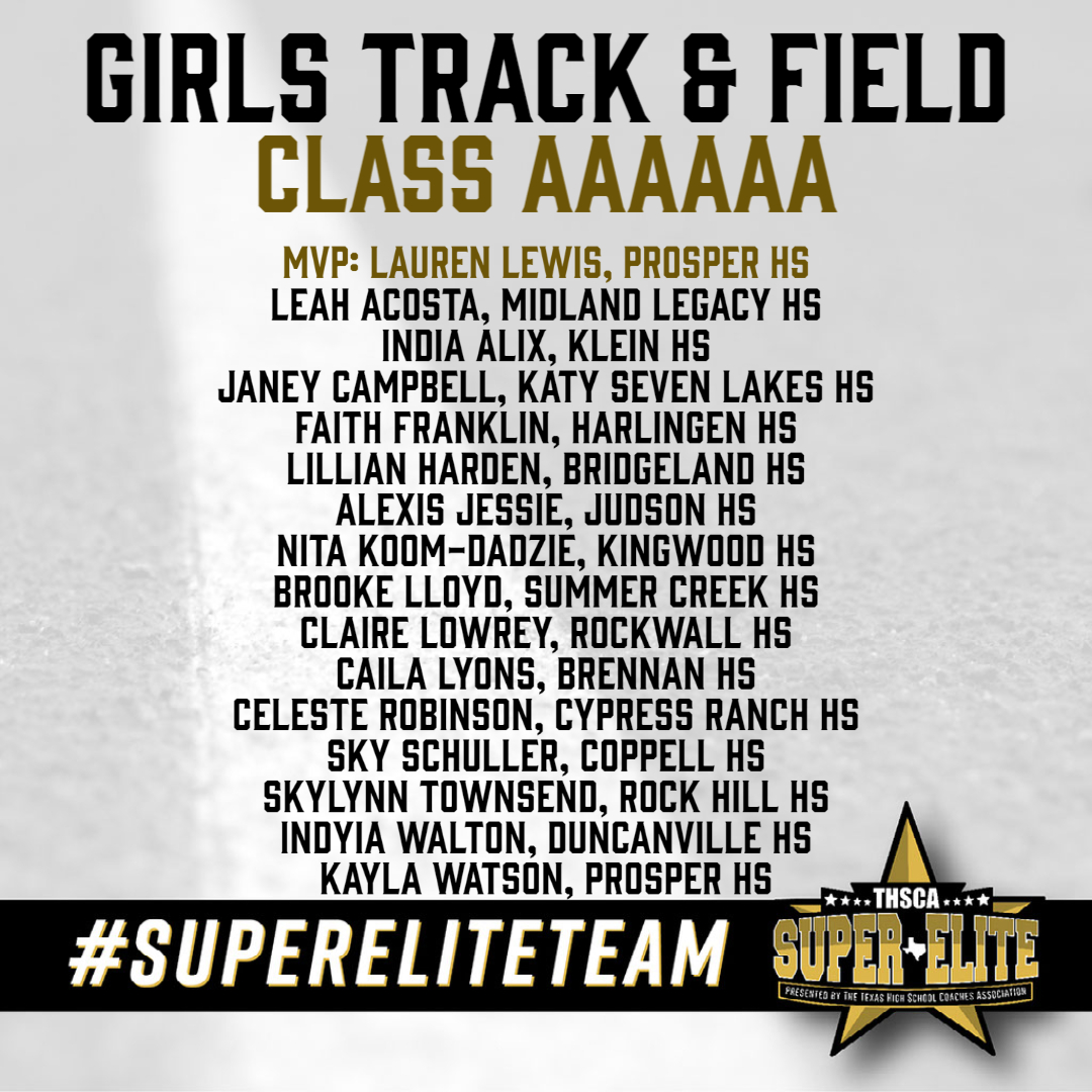 Congratulations to the THSCA 6A Girls Track & Field #SuperEliteTeam!
Each of these athletes have made the Super Elite Team based on their exemplary athletic achievements this season.👟👏

thsca.com/super-elite-te…

@ProsperXCTrack @PISD_Athletics @ProsperHS @KaylaWatson55 @Lleah05…