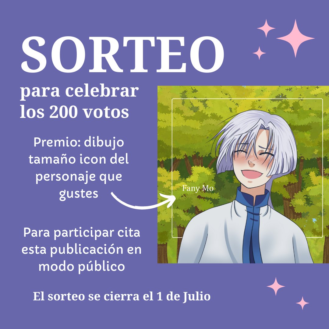 Mi novela 'Motas de polvo en la historia del mundo' ya superó los 200 votos en wattpad, así que para celebrar sortearé un dibujito UwU 
Toda la información en la imagen. 
#wattpad #wattpadlatino #wattpadespañol #digitalart #DigitalArtist