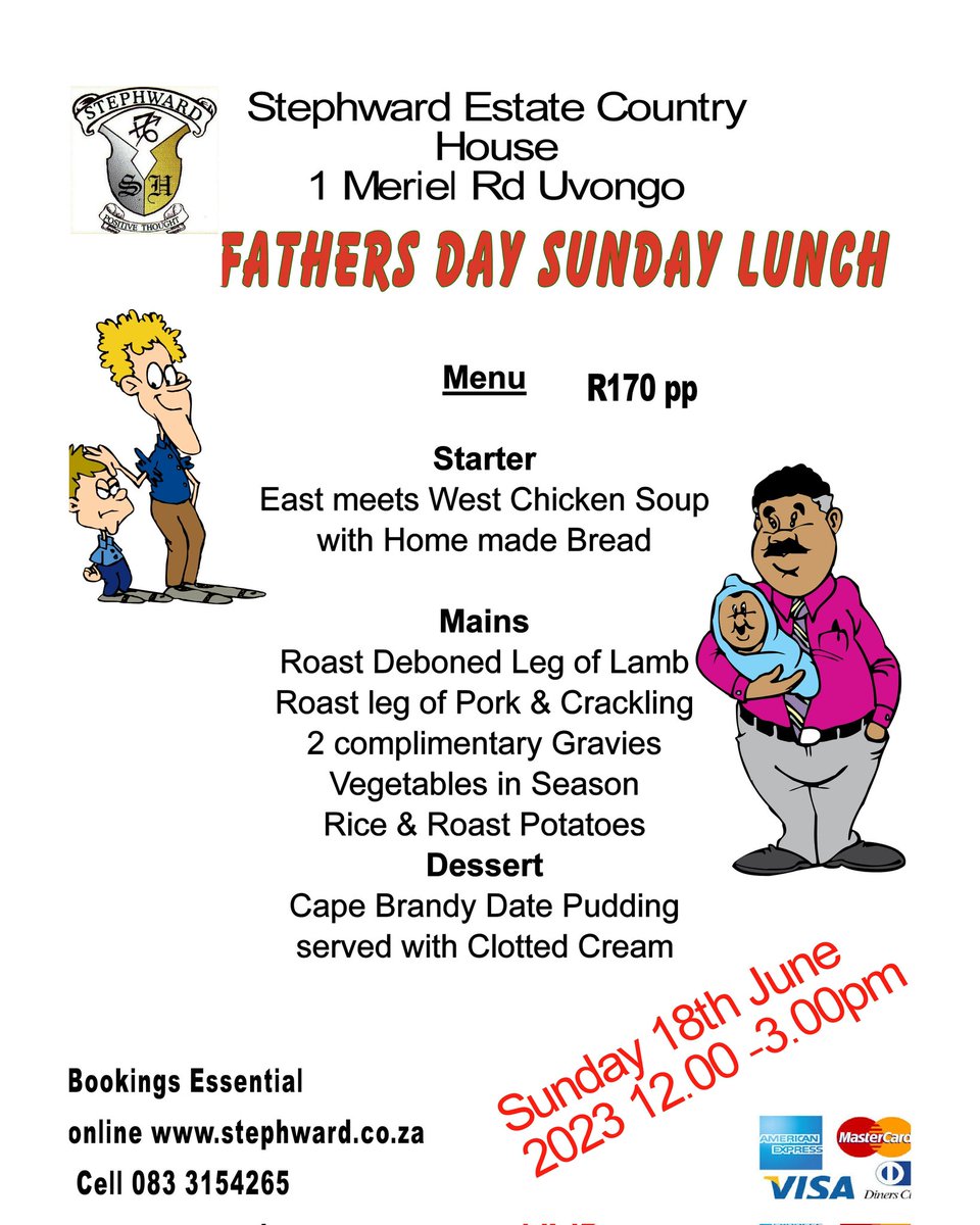 EstateStephward's tweet photo. Bookings open for father's Day special Sunday lunch what's app 0833154265 email address info@stephward.co.za online booking https://t.co/xb7WDUXdeD
#Sunday #lunch #uvongo #kzn #southcoast https://t.co/qwIoRlCZUS