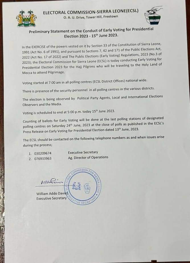 KSTAR96137679's tweet photo. Outcome of the Early votes for those who will be traveling to the holy land of Mecca, statement from ECSL and full update.
#GameChanger
#5Done5MoreToGo #SierraLeone #SLPPDelivers #5MoreYears #OneCountryOnePeople
๐๐๐๐๐๐๐ https://t.co/h2h52dMIpA