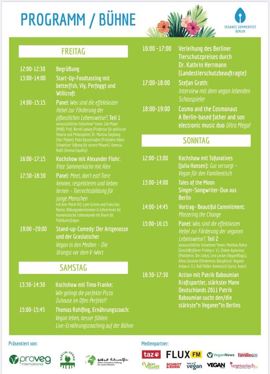 Das Bühnenprogramm vom Veganen Sommerfest Berlin —16.-18.6. 2023 #vsb2023 #berlin