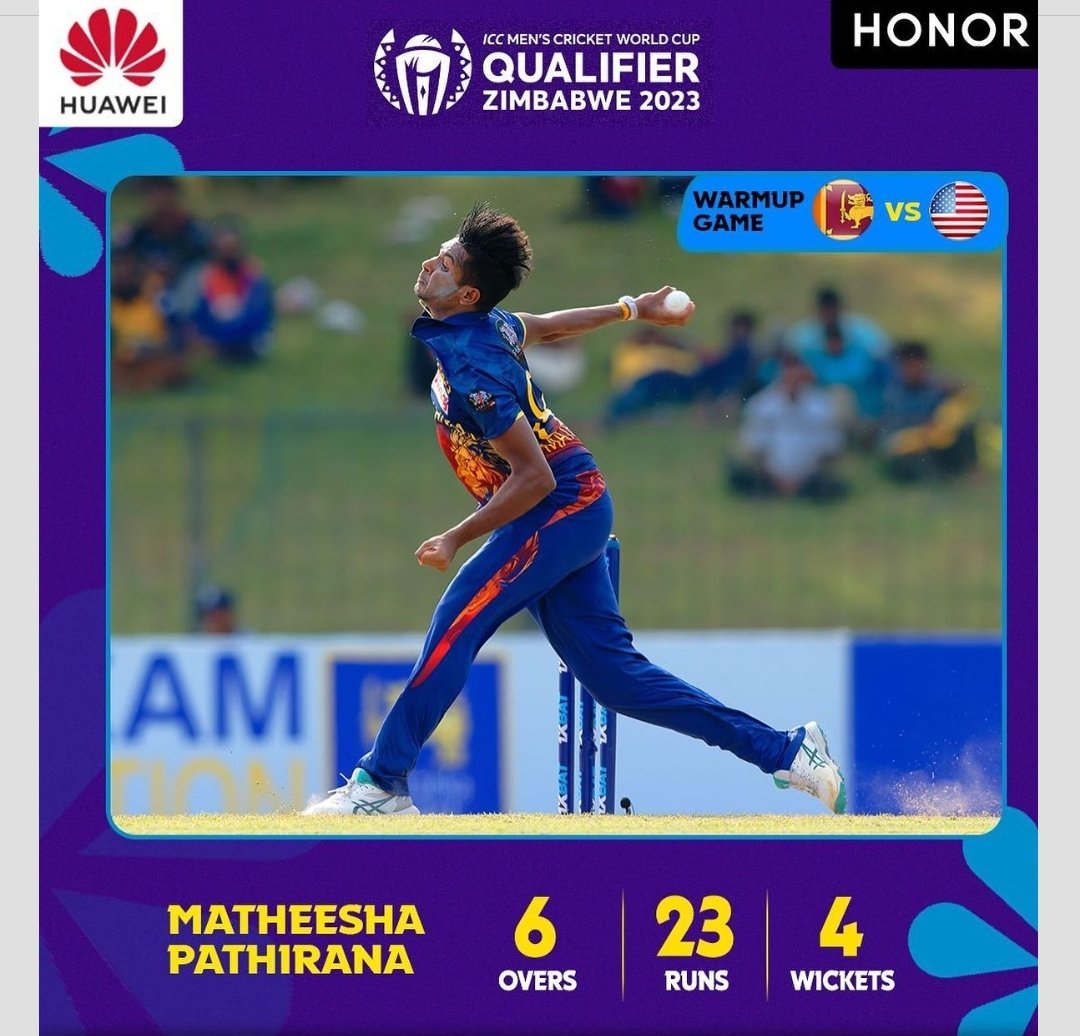 Matheesa Pathirana 4/23 (6 Overs) vs USA (ICC CWC Qualifiers Warm Up Match) 💛