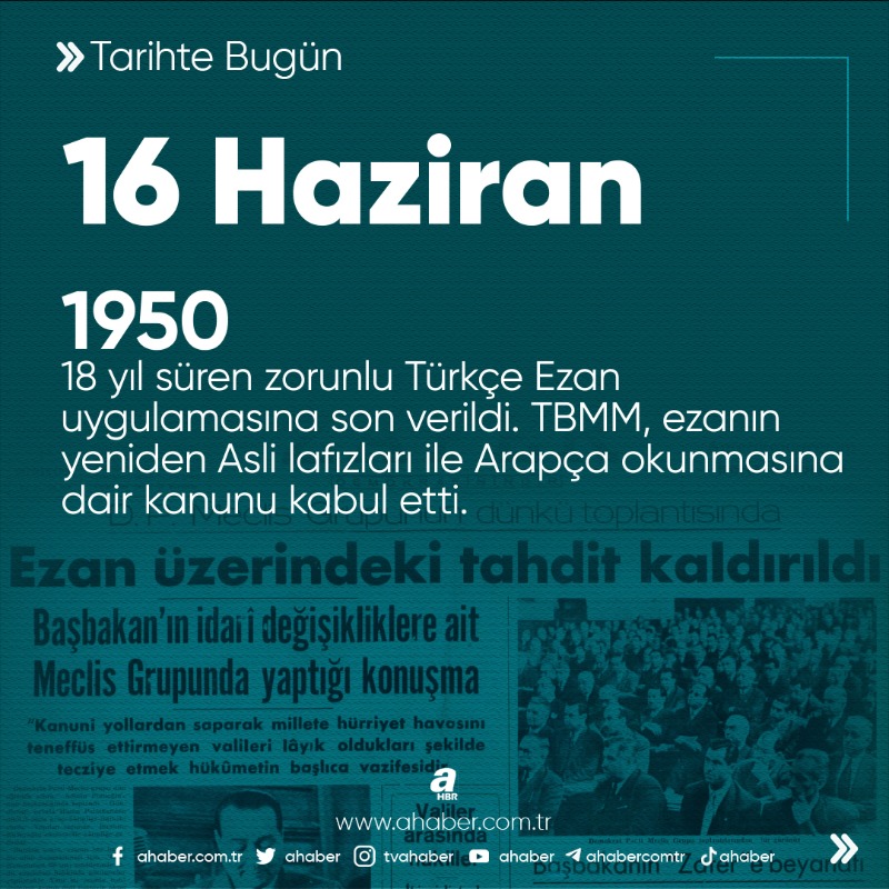 ahaber's tweet photo. Bugün 16 Haziran 2023

#TarihteBugün