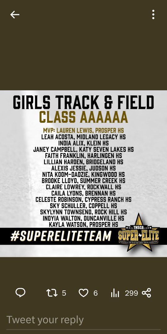 We already knew she was SUPER!!! 🧡
Congrats to our bestie @clairelowreyy for being named to the THSCA 6A Super Elite Track and Field Team! 
#JFND | @RockwallTrack