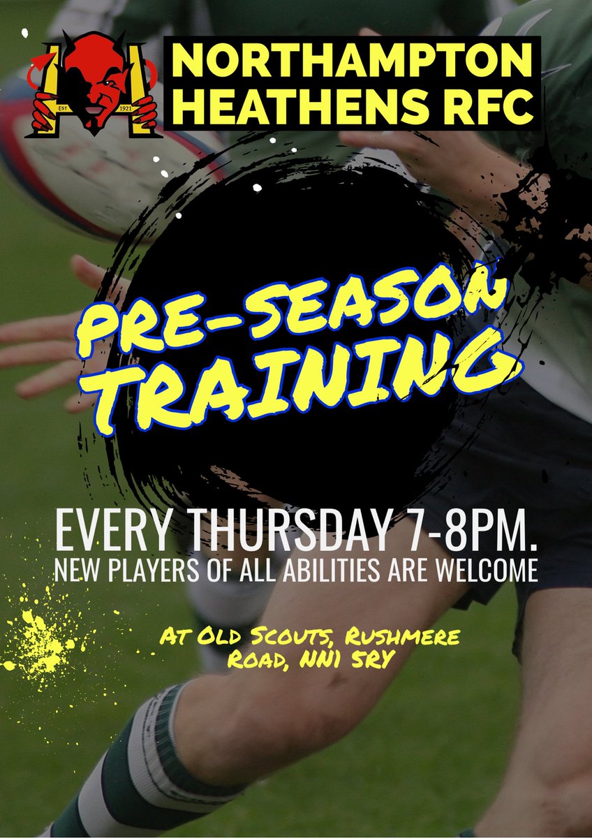 Pre-season officially starts next week. Thursday 22nd 7pm. Come and get involved. New and returning players of all ages and abilities are welcome.

#NorthamptonRugby #NorthamptonshireRugby #RugbyRecruitment  #RugbyTraining #JoinOurTeam #AmateurRugby #RugbyCommunity #GetInvolved