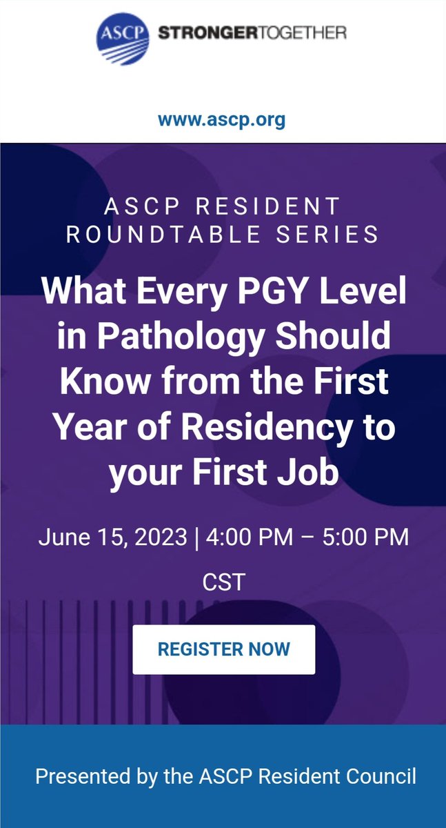 Our much anticipated event, What every PGY level in #Pathology should know, is starting soon. Pls don't miss this if you registered! Thanks to everyone who sent in their questions. Our Speakers are ready to answer them and share their years of wisdom with us. See you! #ASCPResCo