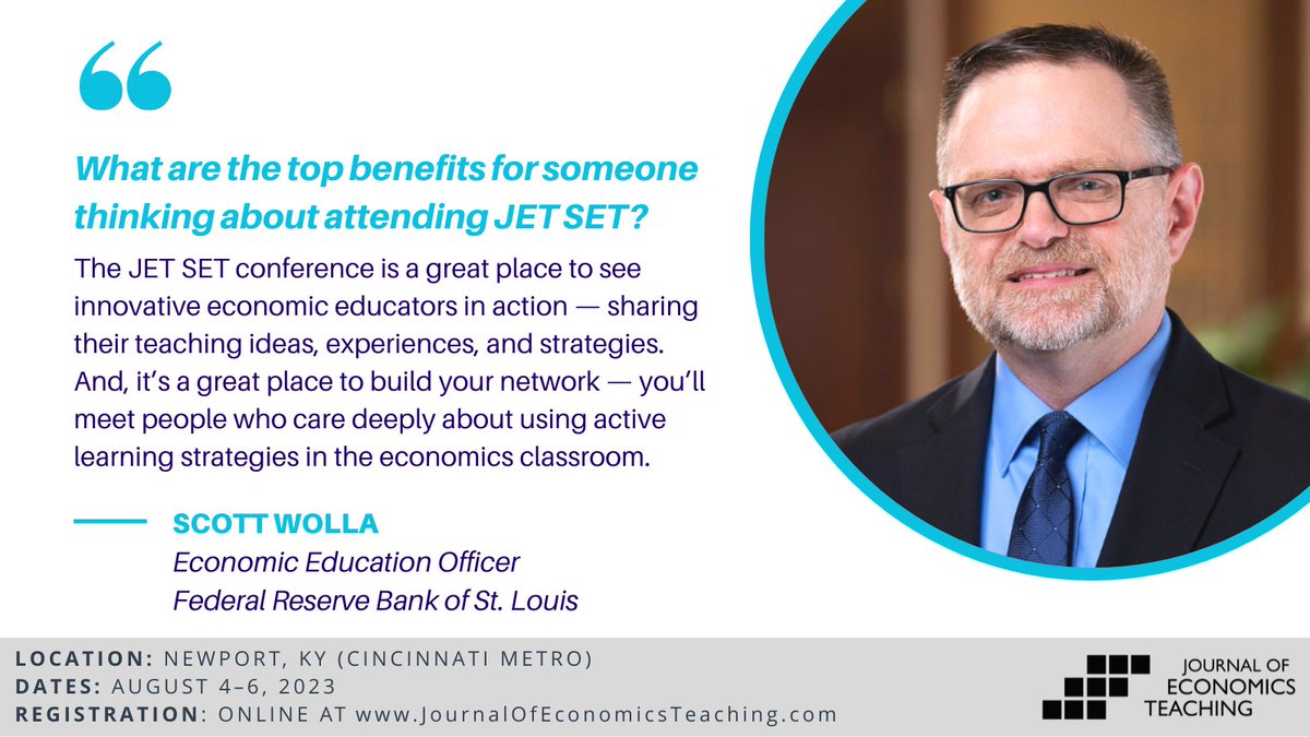 We think you'll love #JETSET23, but don't just take our word for it! 

Check out what one of our previous keynote speakers, Scott Wolla (@scwolla), thinks are some of the reasons you should attend JET SET this summer!

Learn more & register: journalofeconomicsteaching.org/symposium/