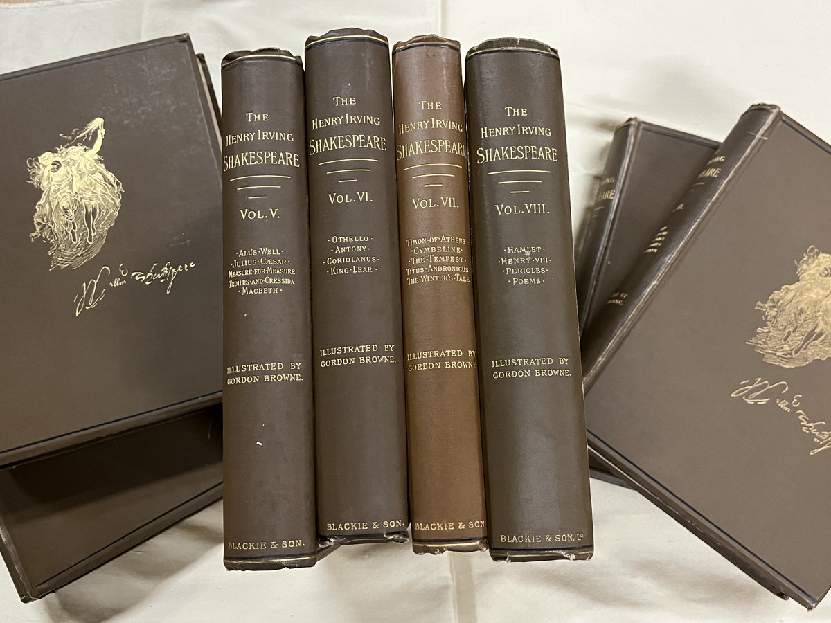 UCBookSale's tweet photo. Henry Irving Complete Works of Shakespeare - 8 vols. published 1888-1890. Now available for only $80 at the UC Bookshop. Open M - Th 11-6, F 12 - 4 in UC A102. @UCLibrary_UofT @uc_alumni @UCStudentLife #shakespearecompleteworks https://t.co/aJVqeu9IeL