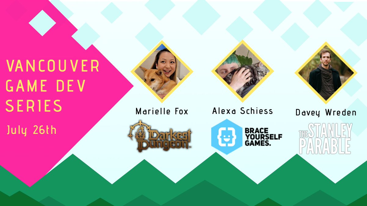 busgamedevs's tweet photo. The Game Dev Series is back with this July with three awesome new speakers!

Come hear from:

Marielle Fox - Darkest Dungeon 2
Alexa Schiess - Brace Yourself Games
Davey Wreden - Stanley Parable

Check out the details on eventbrite: https://t.co/7pNztkMeI2 https://t.co/1VKq5paRs2